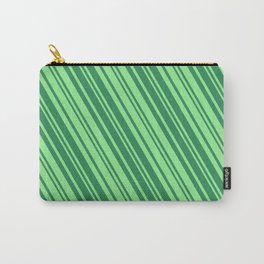 [ Thumbnail: Light Green and Sea Green Colored Lines/Stripes Pattern Carry-All Pouch ]