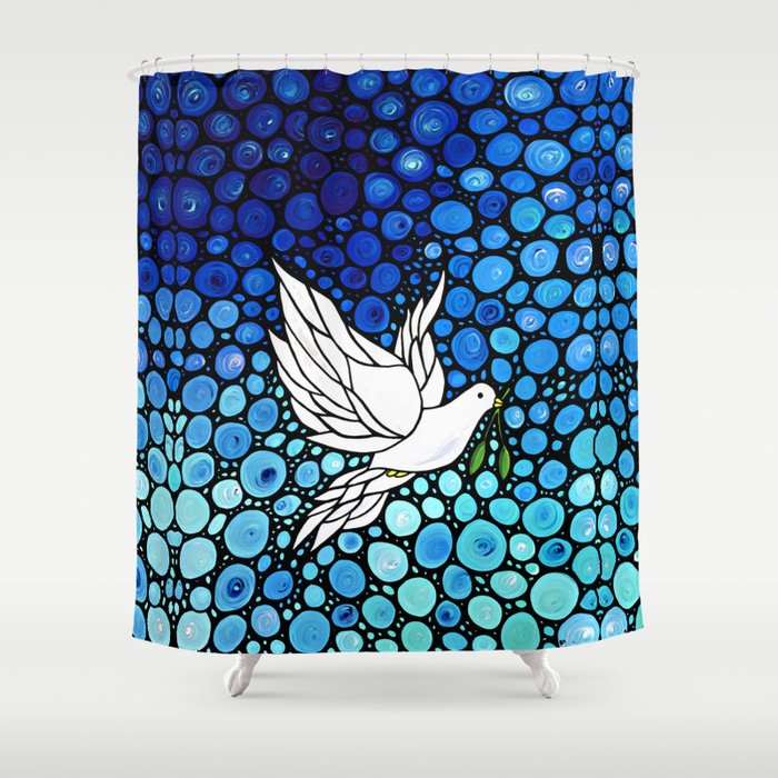 Peaceful Journey - Vibrant white dove by Labor Of Love artist Sharon Cummings. Shower Curtain