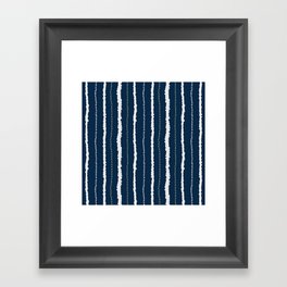 Navy Blue and Sage Stripes Framed Art Print