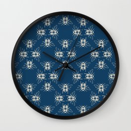 Nature Honey Bees Bumble Bee Pattern Blue Beige Wall Clock
