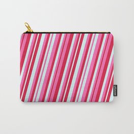 [ Thumbnail: Hot Pink, Crimson, and Light Cyan Colored Lines Pattern Carry-All Pouch ]