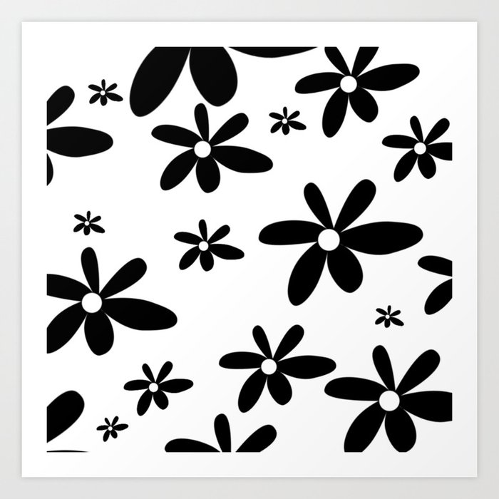Black and White Daisy Floral Pattern Art Print