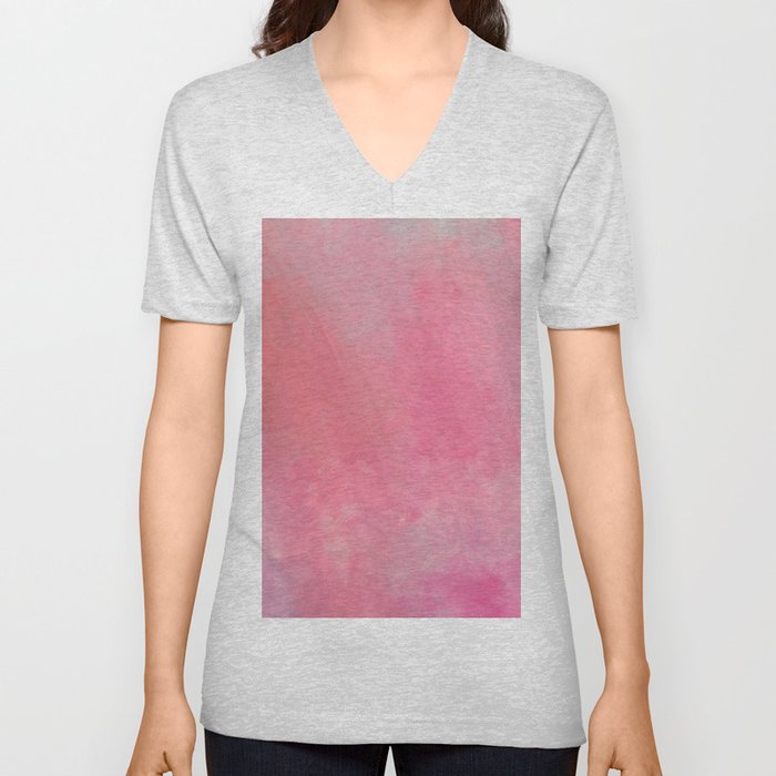 Coral girly pink watercolor clouds brushstrokes V Neck T Shirt