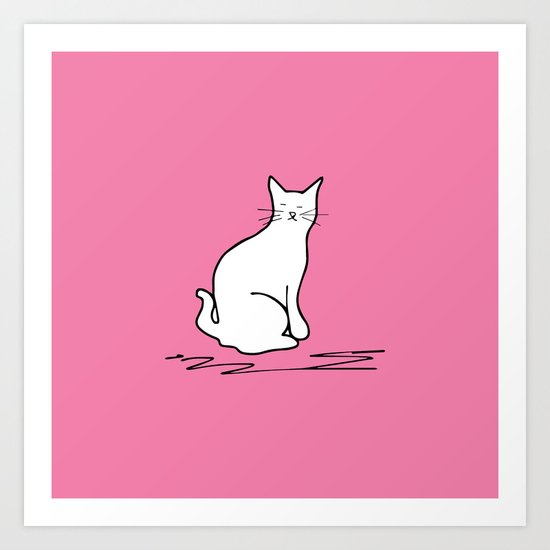 white cat on pink Art Print