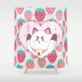 Puppycat Sparkle Heart Strawberry Shower Curtain