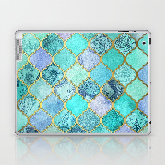 Cool Jade & Icy Mint Decorative Moroccan Tile Pattern Laptop & iPad Skin