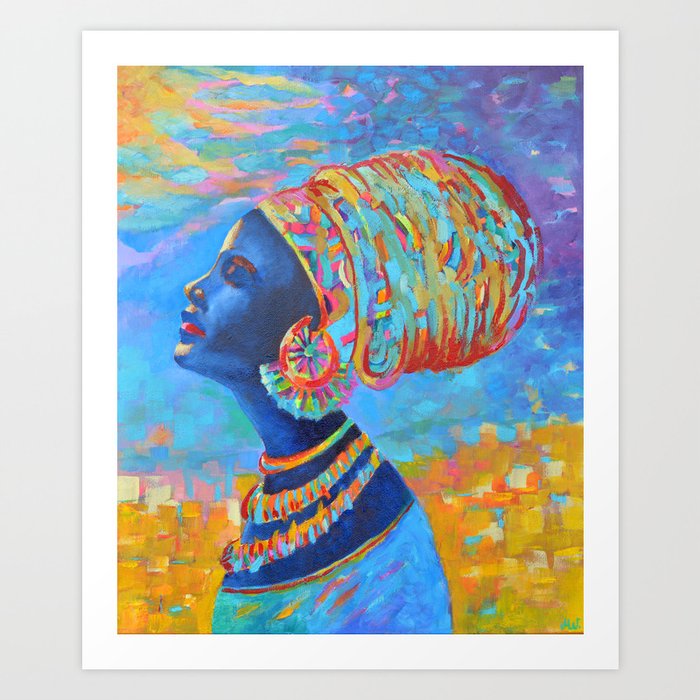 Black Woman Painting Africa People Girl In Wrap Color Beautiful