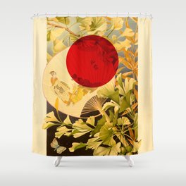 Japanese Ginkgo Hand Fan Vintage Illustration Shower Curtain