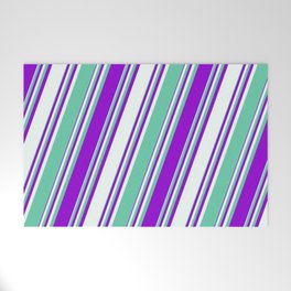 [ Thumbnail: Aquamarine, Dark Violet, and Mint Cream Colored Stripes/Lines Pattern Welcome Mat ]