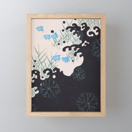 Flying Birds over Wave Abstract Yin-Yang Vintage Japanese Print Framed Mini Art Print
