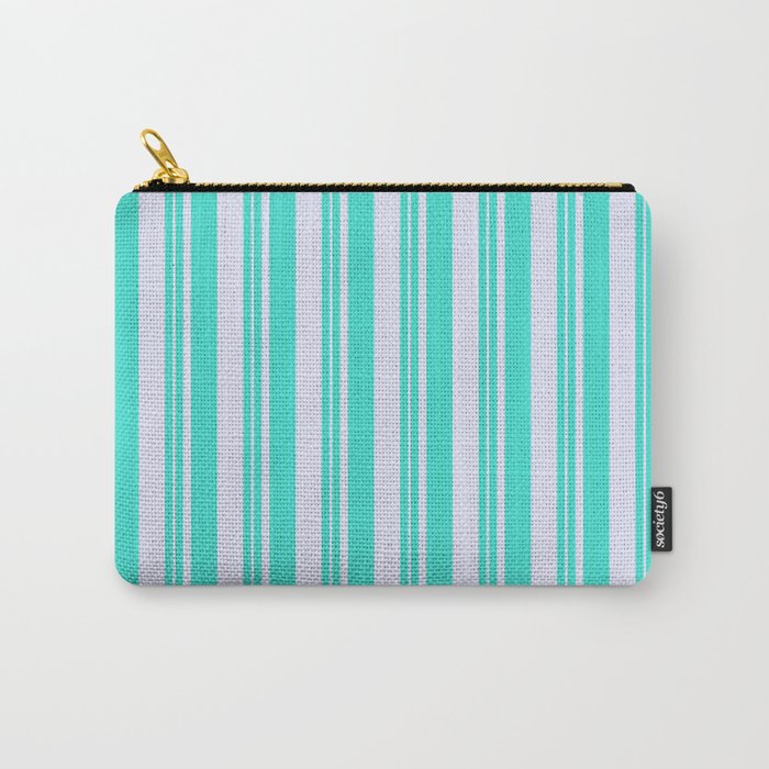 Turquoise and Lavender Colored Stripes/Lines Pattern Carry-All Pouch
