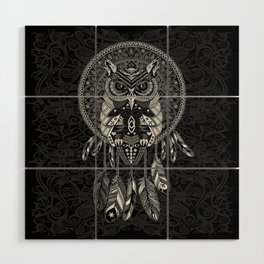 White Owl Dreamcatcher Aztec Pattern Wood Wall Art