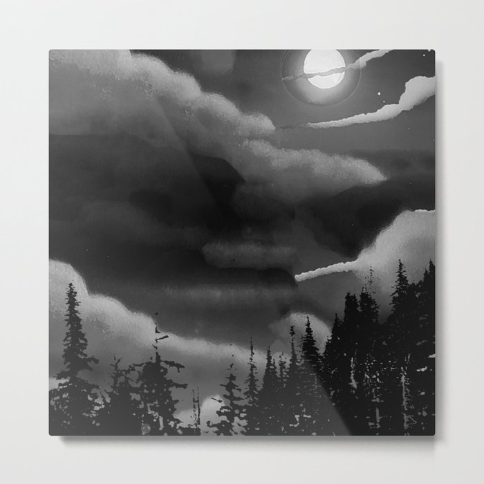 Bright cloudy night sky in black and white metal print Bright cloudy night sky in black and white metal print