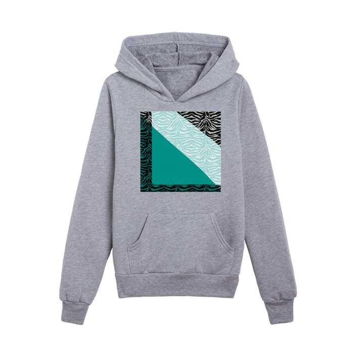 Diagonal Design turquoise and black patterns Kids Pullover Hoodie