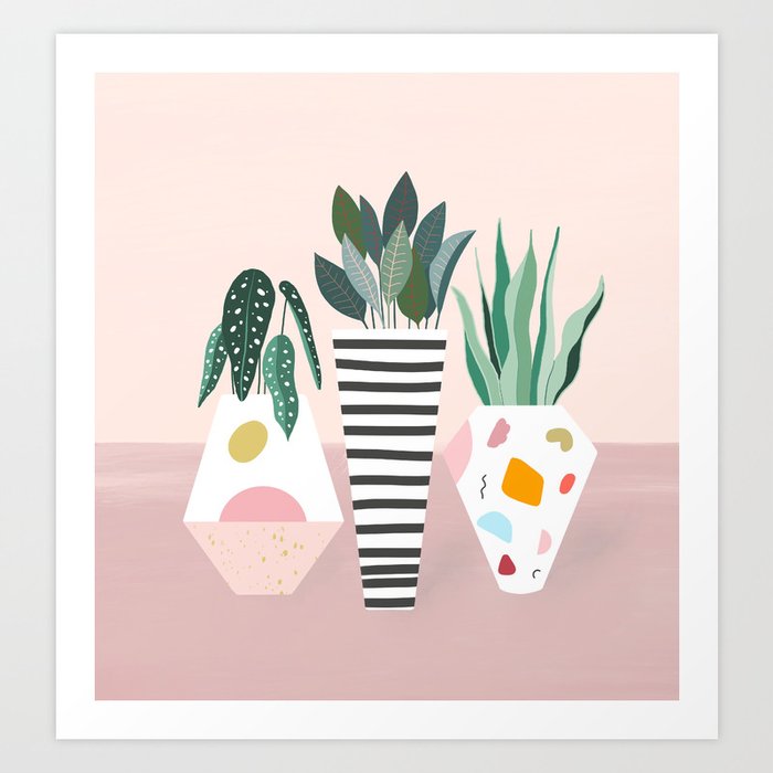 Modern pastel geometric pots and house plants Art Print