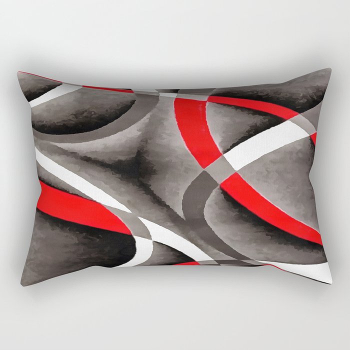 Eighties Red White and Grey Geometrical Curves On Black Rectangular Pillow