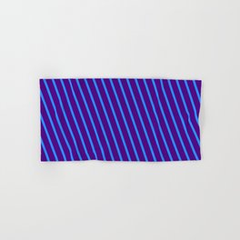 [ Thumbnail: Indigo and Blue Colored Lines/Stripes Pattern Hand & Bath Towel ]