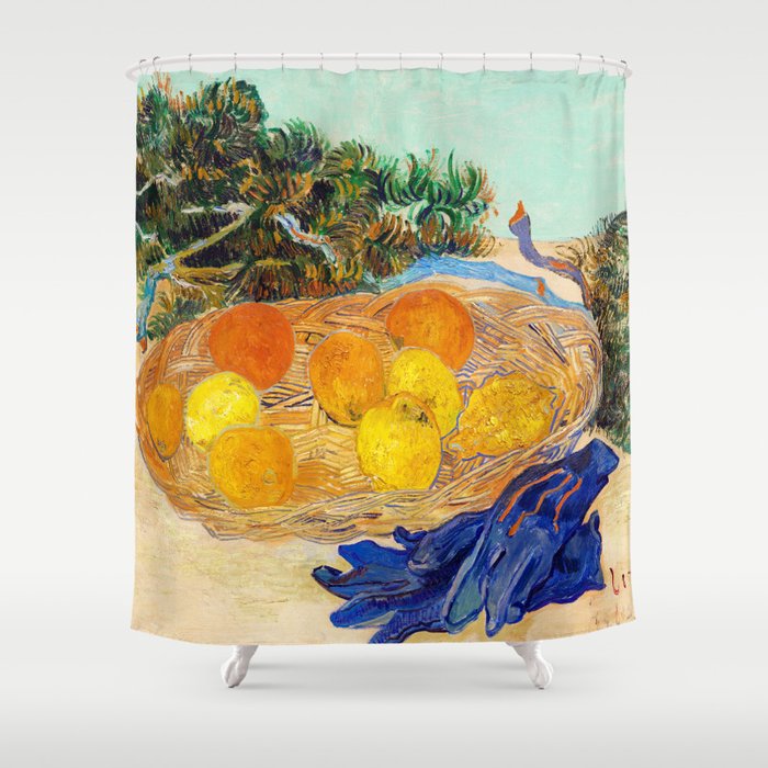 Still Life of Oranges and Lemons with Blue Gloves, Vincent Van Gogh Shower Curtain