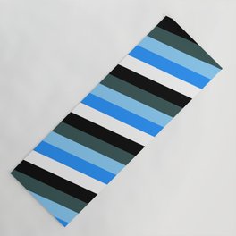 [ Thumbnail: Dark Slate Gray, Light Sky Blue, Blue, White, and Black Colored Lines Pattern Yoga Mat ]