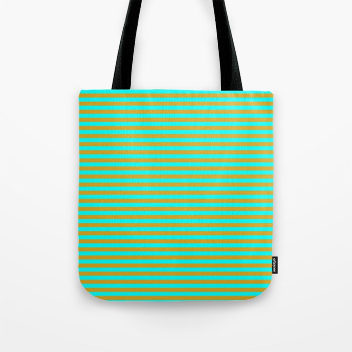Aqua and Goldenrod Colored Stripes Pattern Tote Bag