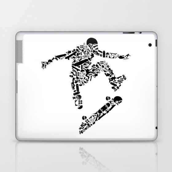 Skateboarding Jump Kickflip Silhouette Art Laptop Ipad Skin By