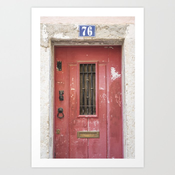 The red door nr 76 Art print - Alfama, Lisbon summer street and travel photography Art Print