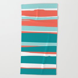 Colorful Stripes, Coral, Teal and Aqua Beach Towel