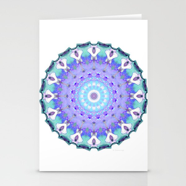 Crown Light Mandala Art In Purple And Blue by Sharon Cummings Stationery Cards