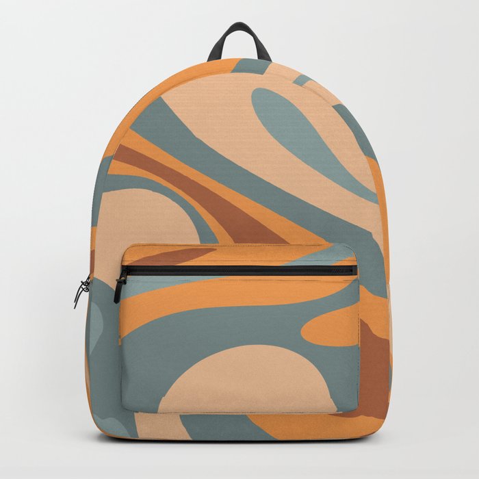 Mod Swirl Retro Abstract Pattern in Muted Slate Blue Orange Brown Backpack