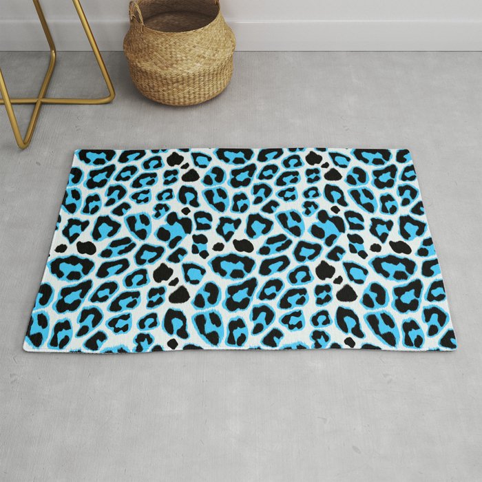 Blue & Black Leopard Print Pattern Rug