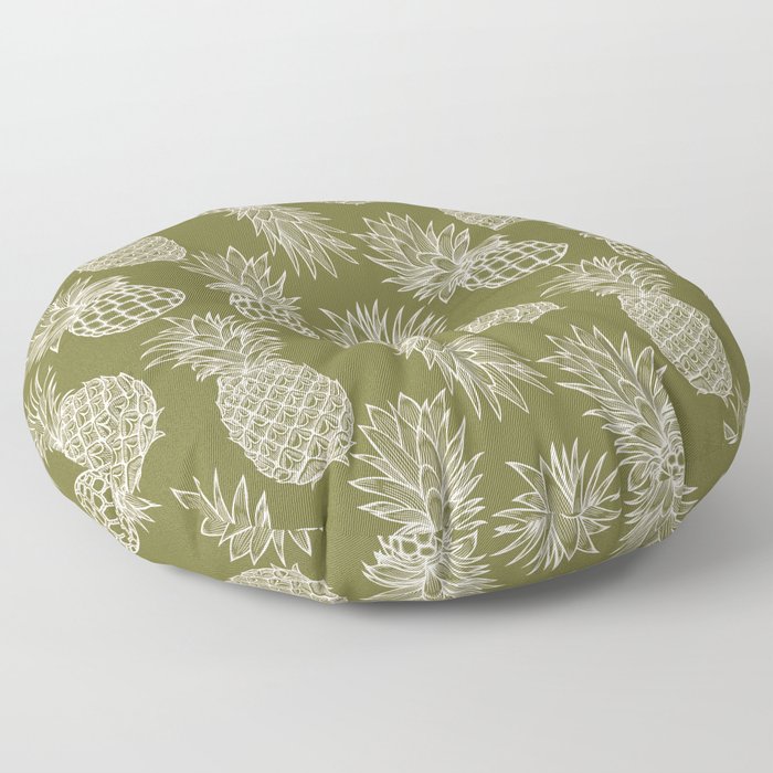 Fresh Pineapples Olive & White Floor Pillow