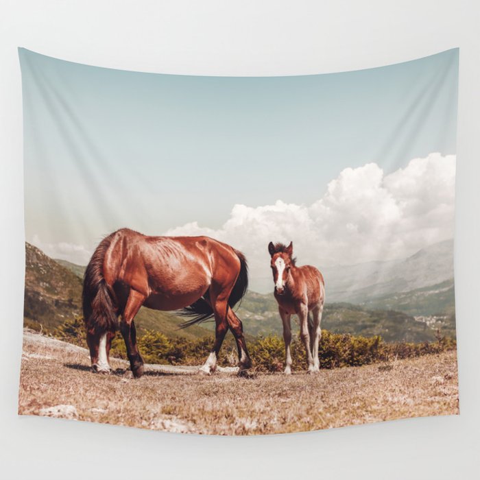 Wild Horses - Horse Photography - Mountains Wanderlust Travel photography by Ingrid Beddoes  Wall Tapestry