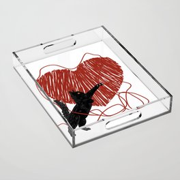 Black cat unravelling heart Acrylic Tray