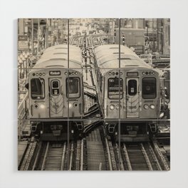 Black and White Chicago Train El Train above Wabash Ave the Loop Windy City Wood Wall Art