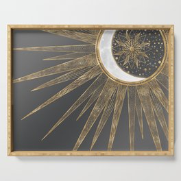 Elegant Gold Doodles Sun Moon Mandala Design Serving Tray