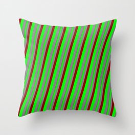 [ Thumbnail: Dark Red, Lime, and Gray Colored Stripes Pattern Throw Pillow ]