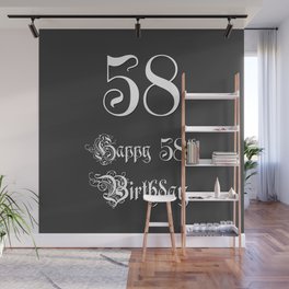 [ Thumbnail: Happy 58th Birthday - Fancy, Ornate, Intricate Look Wall Mural ]