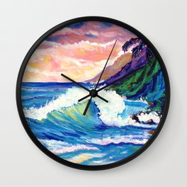 Na Pali Fantasy Wall Clock | Acrylic, Painting, Hawaii, Hawaiian, Hawaiiansunset, Kauai, Napalicoast, Oceanwave, Seascape, Kauainapali 