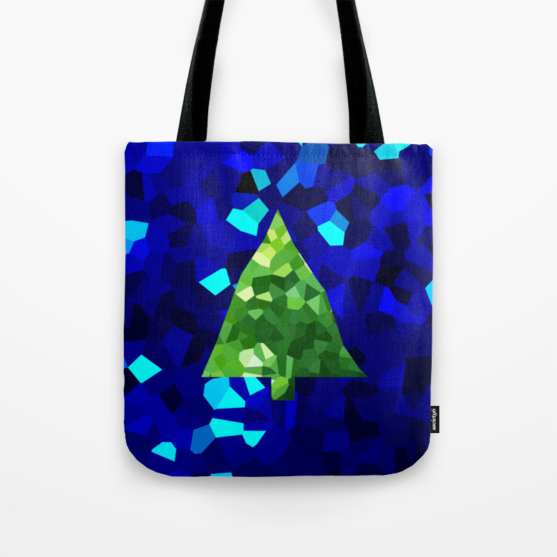Modern Stained Glass Abstract Holiday Christmas Tree Tote Bag By
