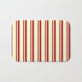 [ Thumbnail: Red & Light Yellow Colored Stripes/Lines Pattern Bath Mat ]