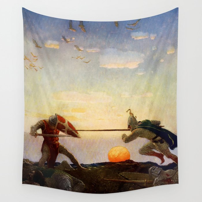 “Death of King Arthur and Mordred” by NC Wyeth Wall Tapestry
