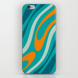 Wavy Loops Retro Abstract Pattern Teal Turquoise Orange Aqua iPhone Skin