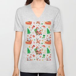 Cute Cartoon Christmas Santa Claus Seamless Pattern 04 V Neck T Shirt
