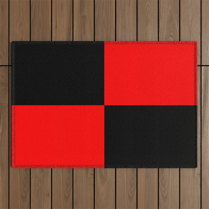 Four Squares (Black & Classic Red Pattern) Outdoor Rug