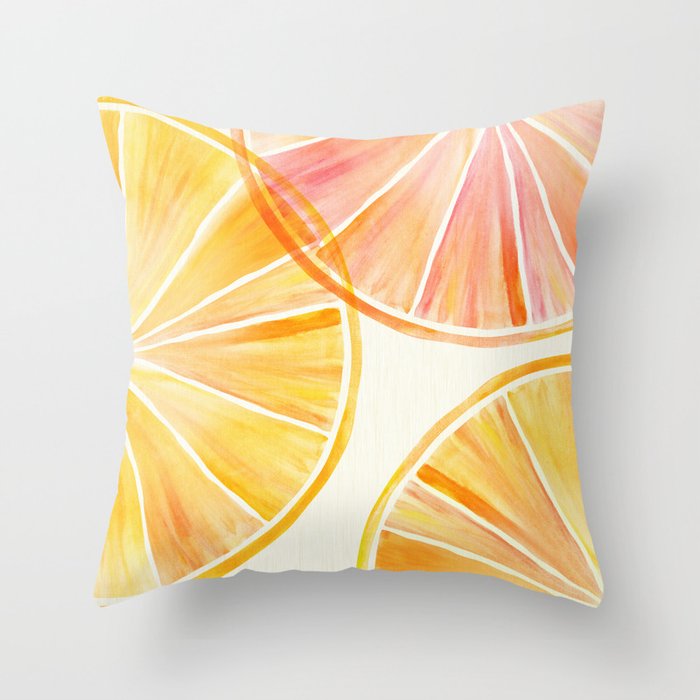 Sunny Citrus Watercolor Illustration Throw Pillow