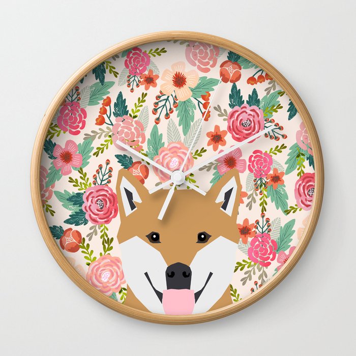 Shiba Inu floral dog face cute peeking shiba inus gifts Wall Clock