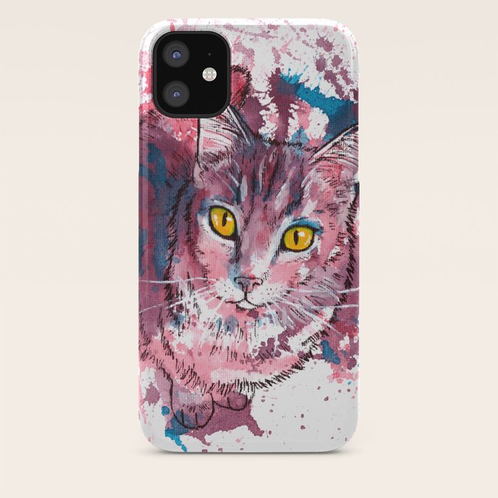 Cat Portrait Pink And Purple Shades Abstract Acrylic Painting
