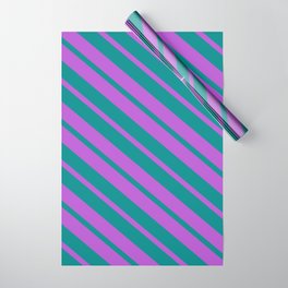 [ Thumbnail: Orchid and Dark Cyan Colored Striped/Lined Pattern Wrapping Paper ]