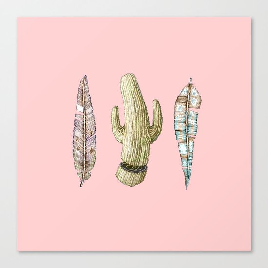 feathers and cactu Canvas Print
