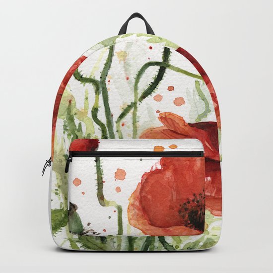 Red Poppies Watercolor Flower Floral Art Backpack